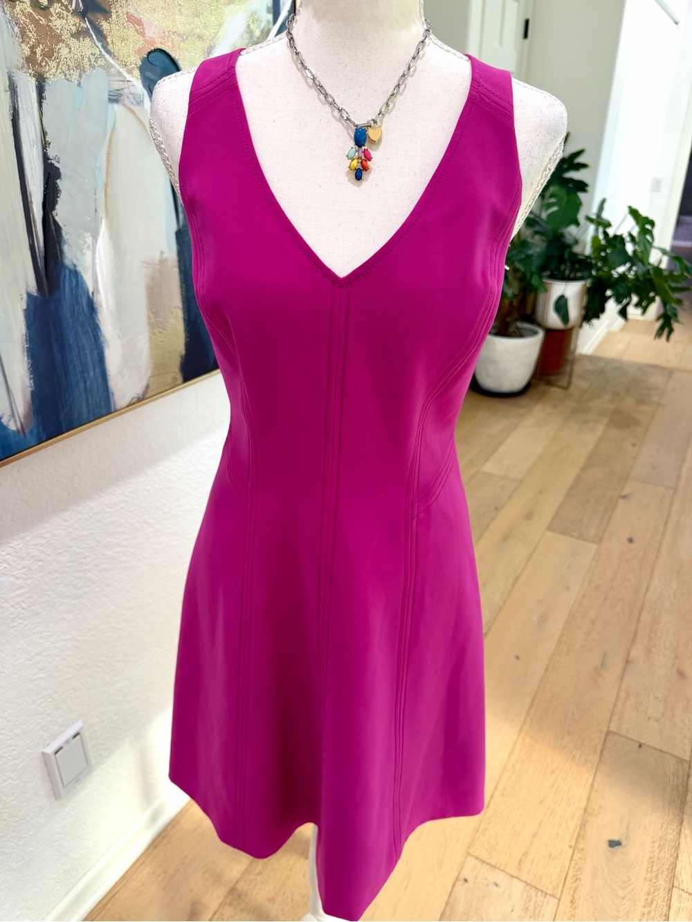 Rebecca Taylor Sleeveless V-Neck Fit And Flare Mini Fuchsia Dress SZ 4